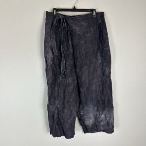 Zara Linen Pareo Pants Wrap Design Wide Leg Women’s Sz L Sarong Gray Tie Dye